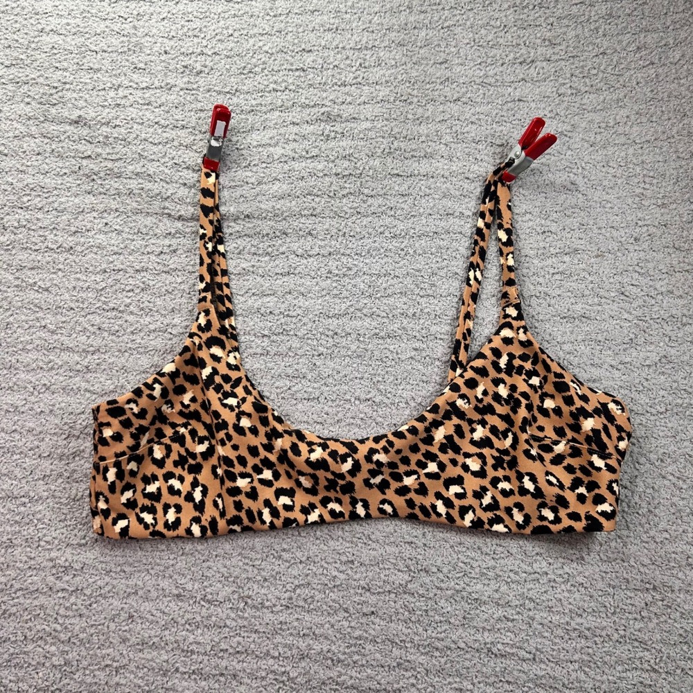 Aerie Leopard Scoop Bikini Top Tan Black Size L Animal Print Beachy Trendy Boho